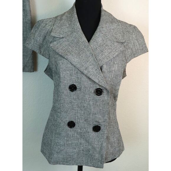 Calvin Klein Gray Skirt Suit LINEN Business Corporate Double Breasted 12 Cap - Picture 3 of 8